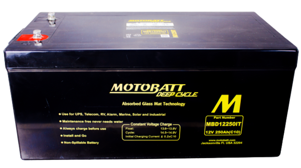 12V 250Ah Sealed Lead Acid Battery 12Mo. GROUP 8D SIZE